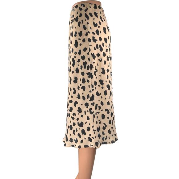 Socialite Tan Black Silk Satin Leopard Animal Print Midi A-line Slip Skirt Sz S - Picture 2 of 5